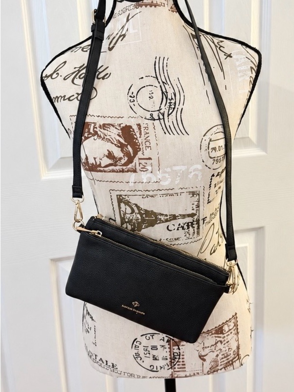 Nanette Lepore Black Pebbled Crossbody Bag Gold Hardware